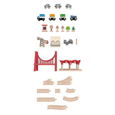 Hape E3712 Double Loop Railway Kids Wooden Train Set Track & Bridges (Open Box)