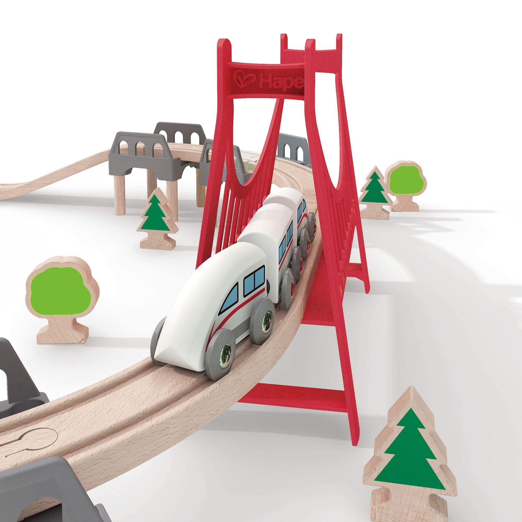 Hape E3712 Double Loop Railway Kids Wooden Train Set Track & Bridges (Open Box)