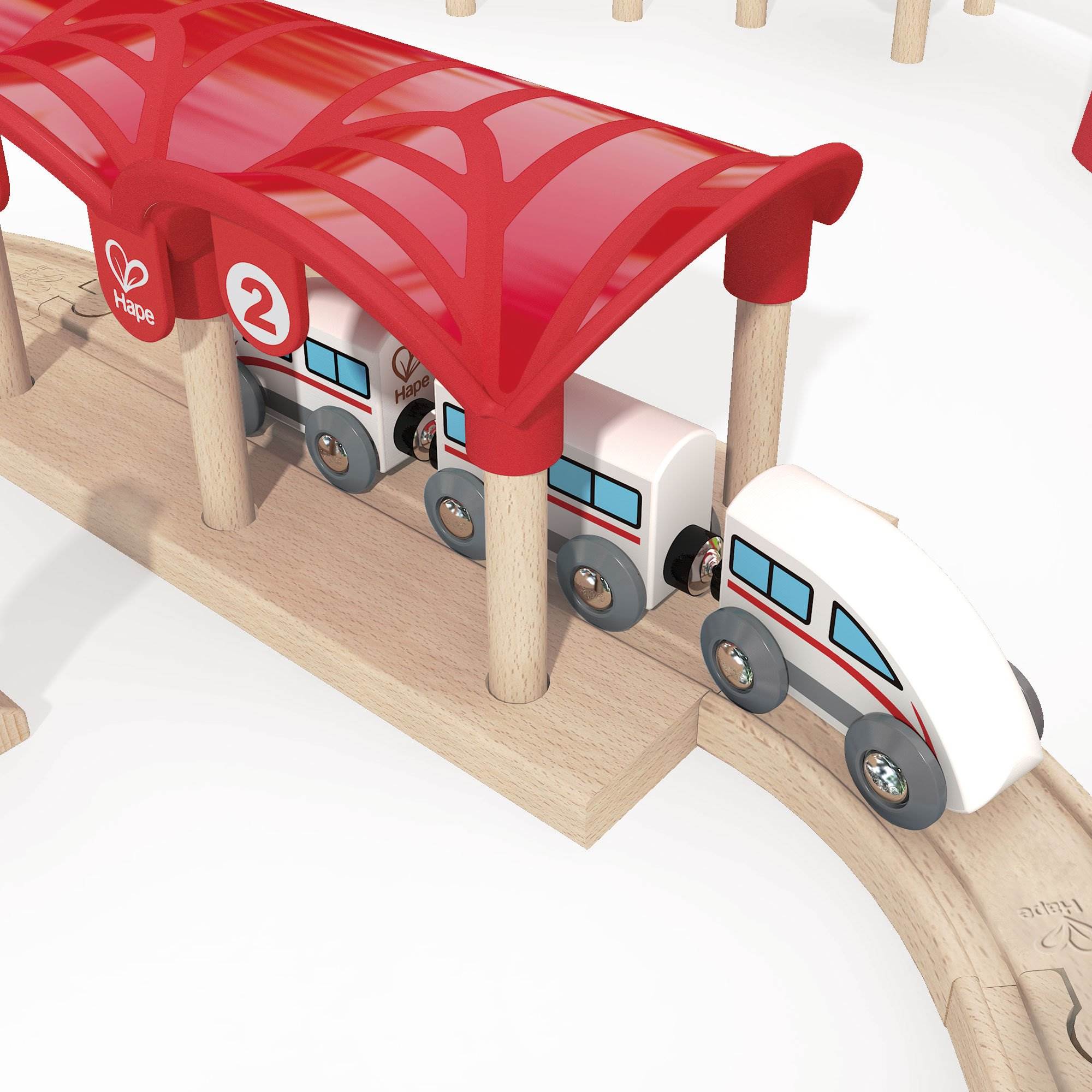 Hape E3712 Double Loop Railway Kids Wooden Train Set Track & Bridges (Open Box)