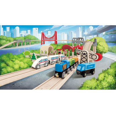 Hape E3712 Double Loop Railway Kids Wooden Train Set Track & Bridges (Open Box)