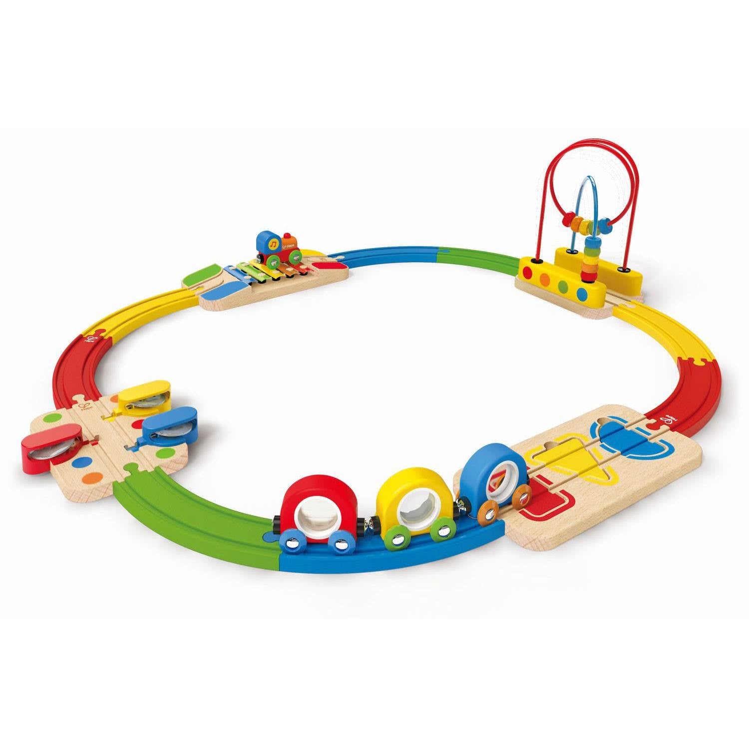 Hape Musical Rainbow Railway Kids Wooden Train Play Set with Track (Open Box)