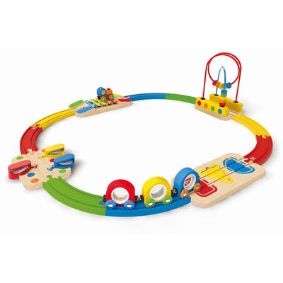 Hape Musical Rainbow Railway Kids Wooden Train Play Set with Track (Open Box)