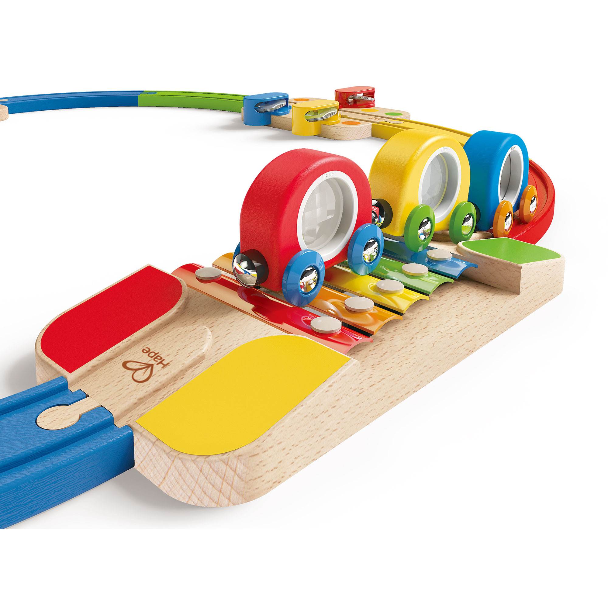 Hape Musical Rainbow Railway Kids Wooden Train Play Set with Track (Open Box)