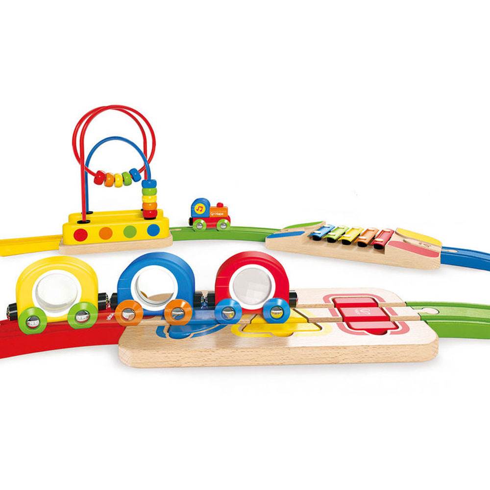 Hape Musical Rainbow Railway Kids Wooden Train Play Set with Track (Open Box)