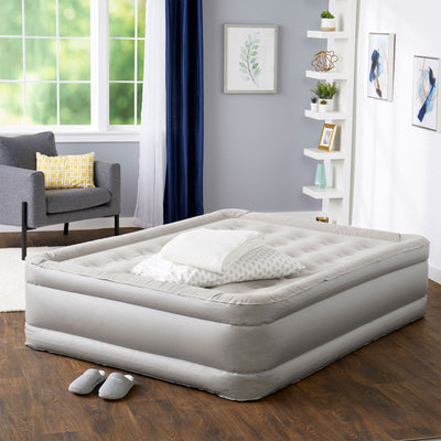 Insta-Bed Raised 18 Inch Inflatable Queen Air Mattress with NeverFlat Pump, Gray - VMInnovations