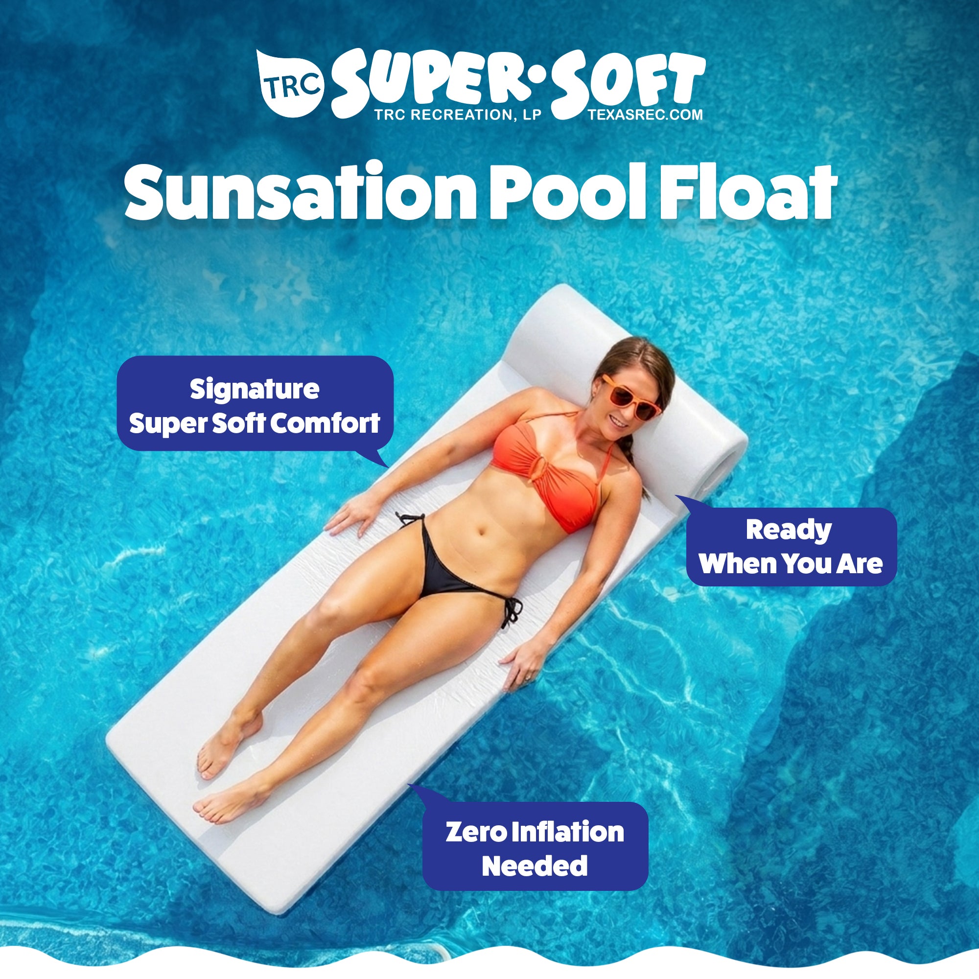 TRC Recreation Sunsation 1.75" Thick Foam Lounger Pool Float, White (Open Box)