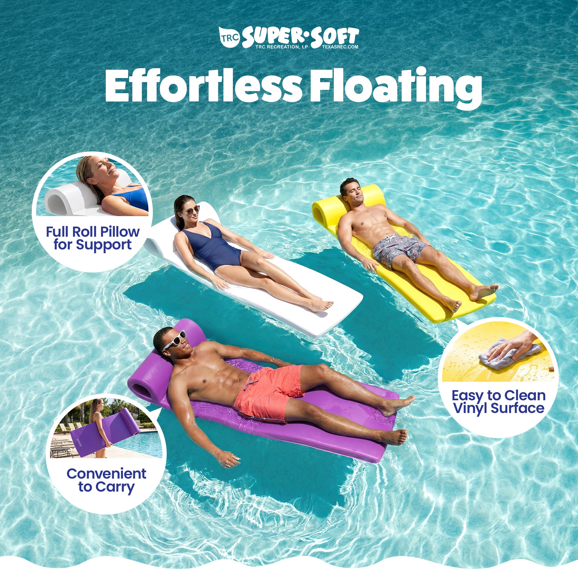 TRC Recreation Sunsation 1.75" Thick Foam Lounger Pool Float, White (Open Box)
