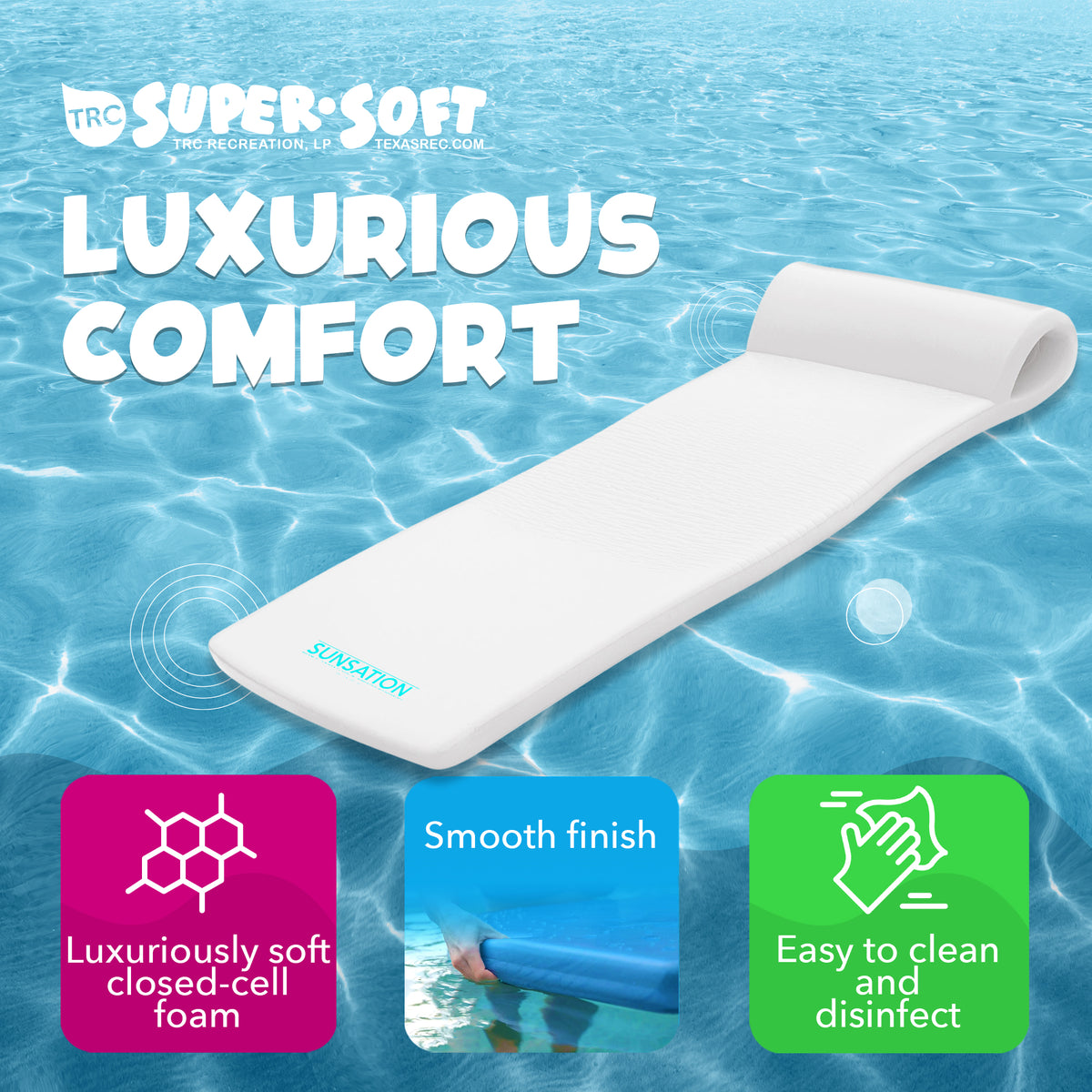 TRC Recreation Sunsation 70 Inch Foam Raft Lounger Pool Float, White (Damaged)