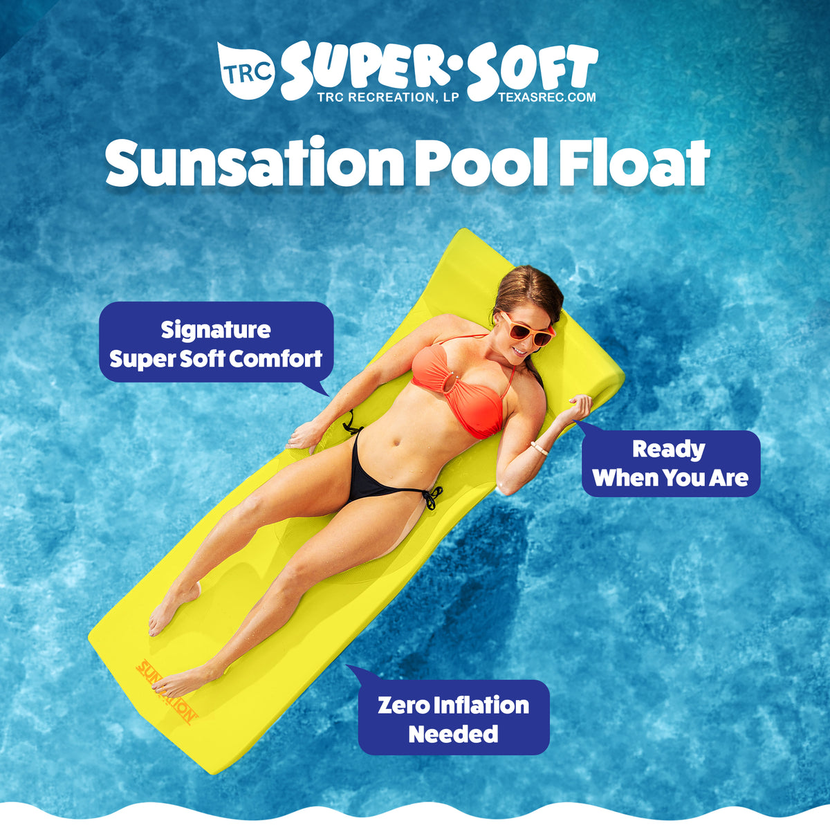 TRC Recreation 1.75" Thick Foam Lounger Swimming Pool Float, Yellow (Open Box)