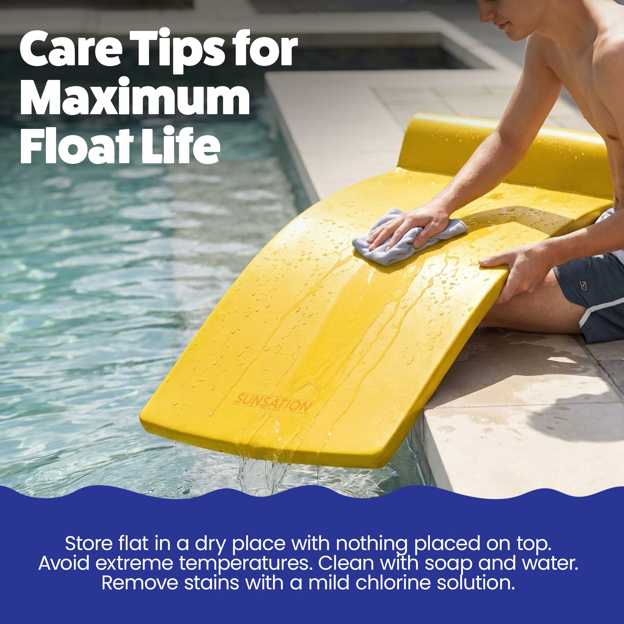 Texas Recreation Sunsation 70 Inch Foam Raft Lounger Pool Float, Yellow (2 Pack) - VMInnovations