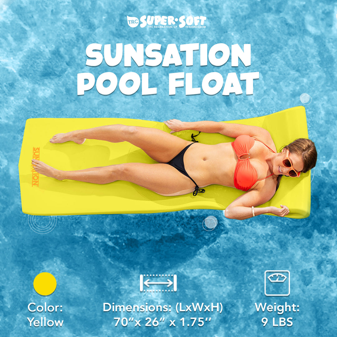 TRC Recreation Sunsation 1.75" Thick Foam Lounger Swimming Pool Float, Yellow