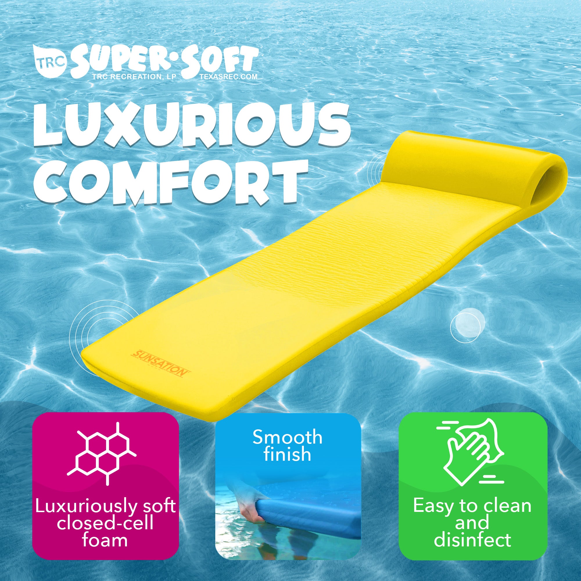 TRC Recreation 1.75" Thick Foam Lounger Swimming Pool Float, Yellow (Used) - VMInnovations