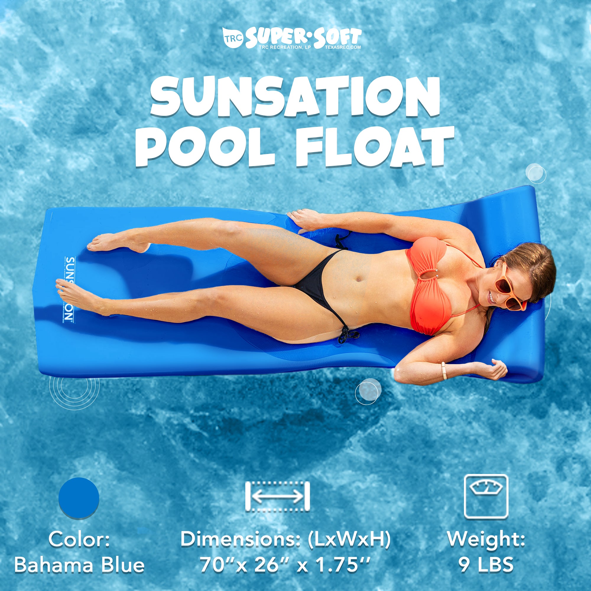 TRC Recreation Sunsation 70" Lounger Pool Float, Bahama Blue(Open Box) (4 Pack) - VMInnovations