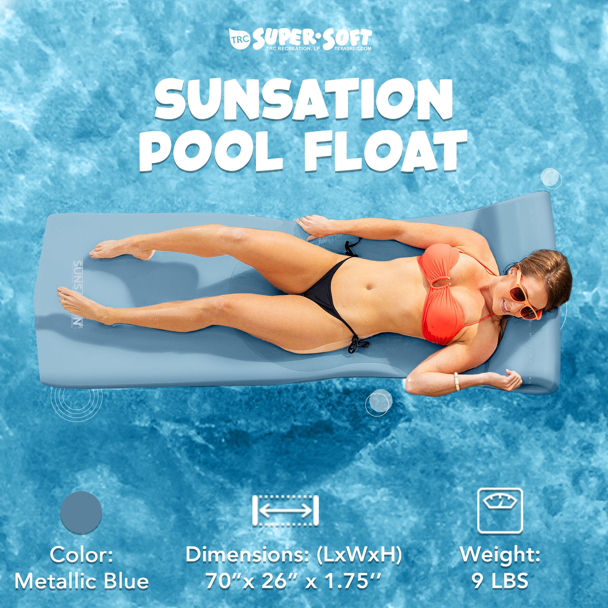 TRC Recreation Sunsation 1.75" Thick Foam Pool Float, Metallic Blue (Open Box) - VMInnovations