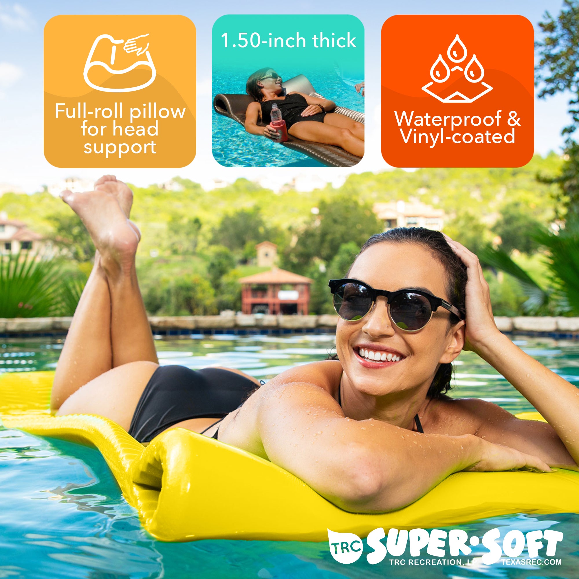 TRC Recreation Serenity 1.5" Thick Foam Pool Float Lounge Mat, Yellow Open Box) - VMInnovations