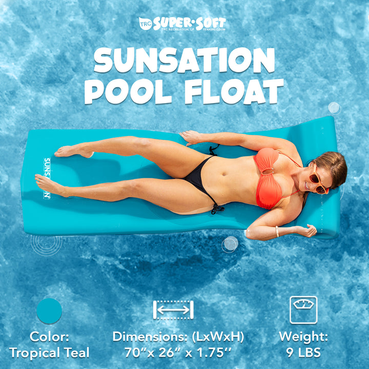TRC Recreation Sunsation 1.75" Thick Foam Lounger Raft Pool Float, 2 Pack, Teal