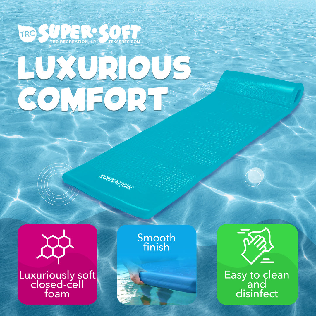 TRC Recreation Sunsation 1.75" Thick Foam Lounger Raft Pool Float, 2 Pack, Teal