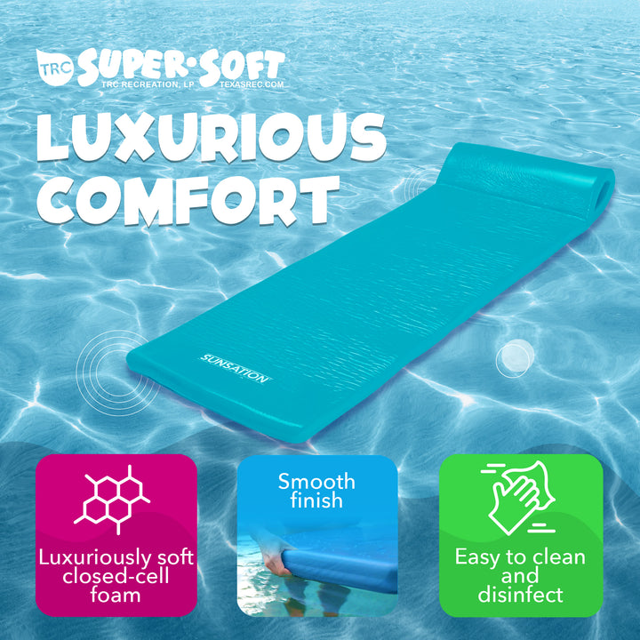 TRC Recreation Sunsation 1.75" Thick Foam Lounger Raft Pool Float, 2 Pack, Teal