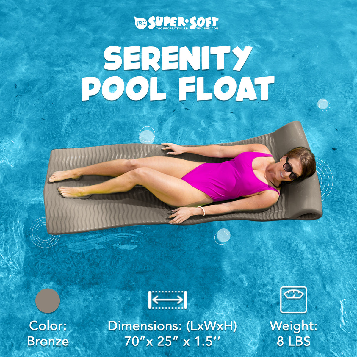 TRC Recreation Serenity 70" Foam Mat Raft Lounger Pool Float, Bronze (For Parts)