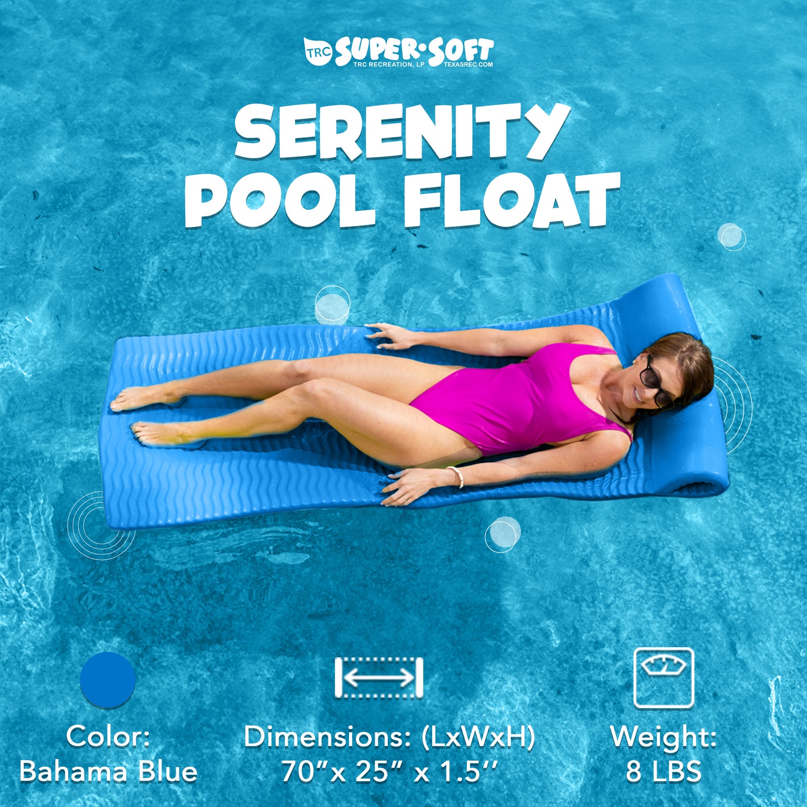 TRC Recreation 1.5" Thick Vinyl Swimming Pool Float Mat, Bahama Blue (Used) - VMInnovations