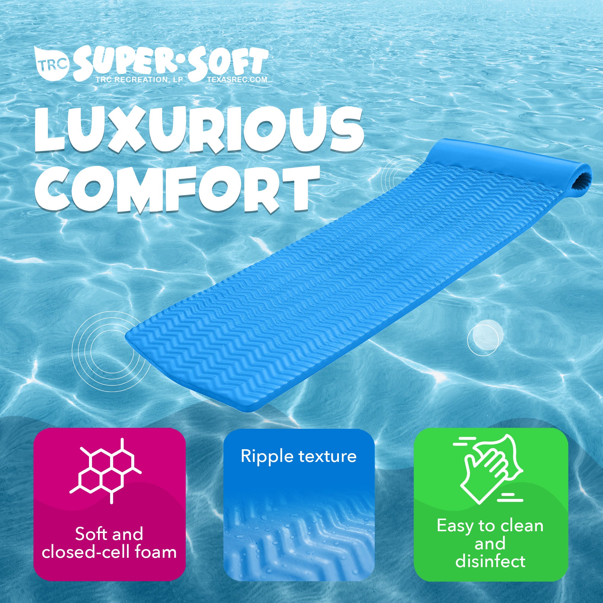 TRC Recreation Serenity 1.5" Thick Foam Pool Float Mat, Bahama Blue (Open Box)