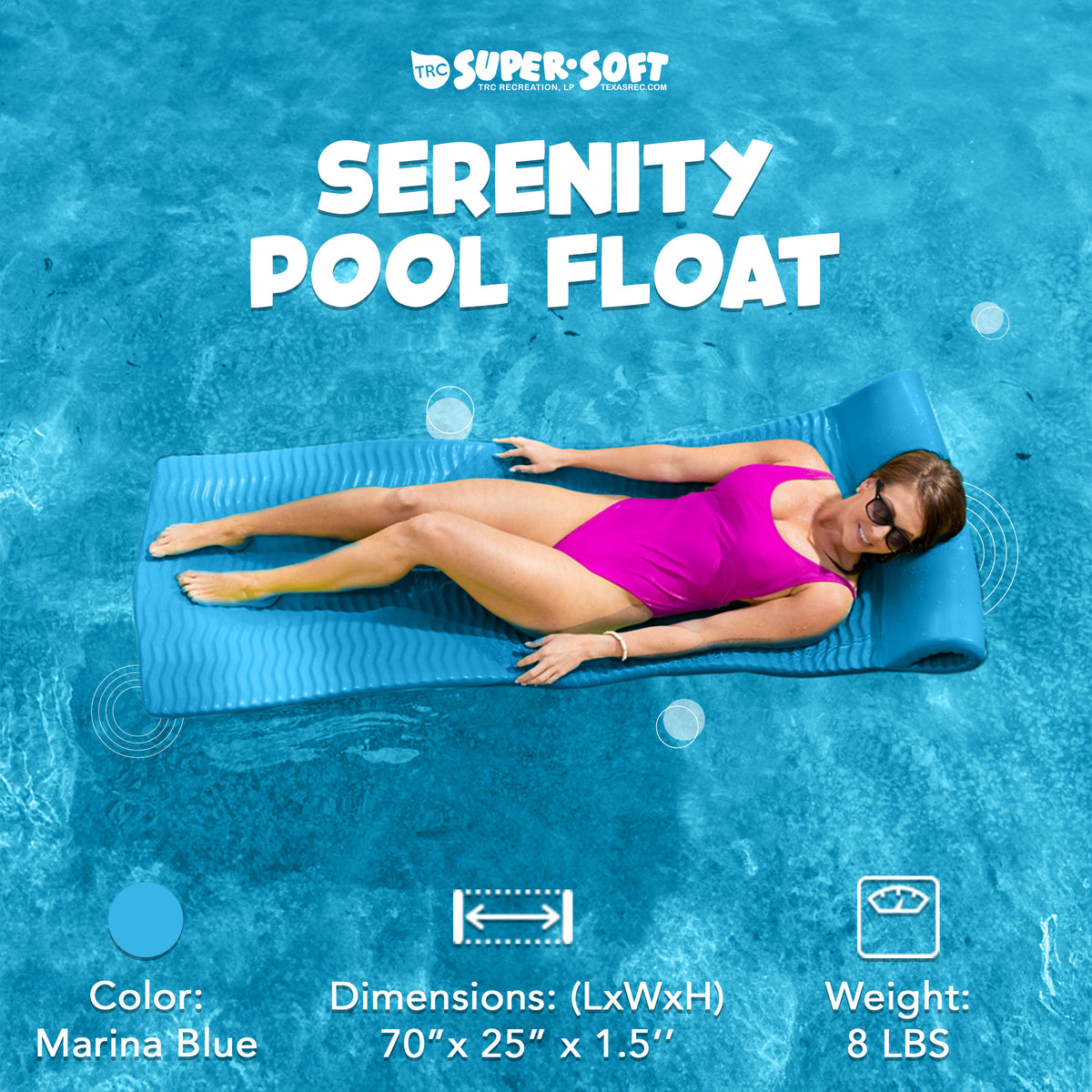 TRC Recreation Serenity 1.5" Thick Foam Pool Float Mat, Marina Blue (Open Box) - VMInnovations