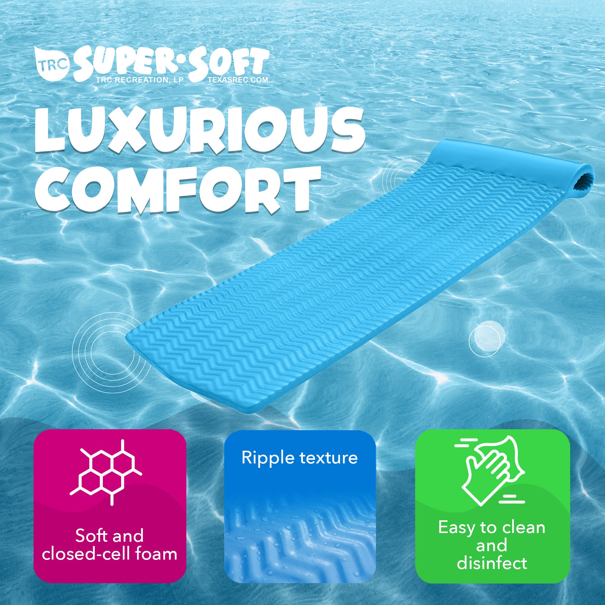 TRC Recreation Serenity 1.5" Thick Foam Pool Float Mat, Marina Blue (Open Box) - VMInnovations