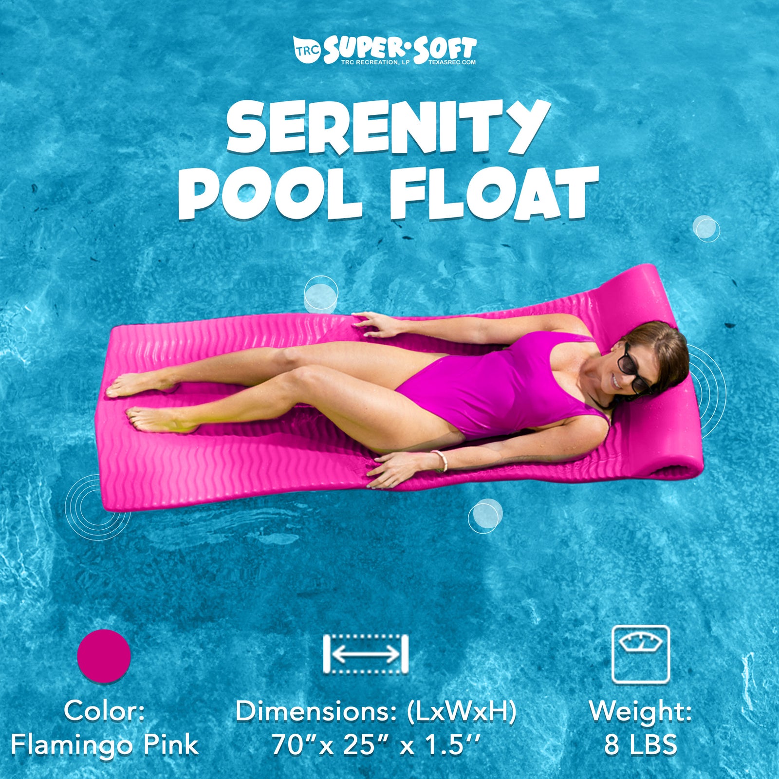 TRC Serenity 1.5" Thick Vinyl Swimming Pool Float Mat, Flamingo Pink (Used) - VMInnovations