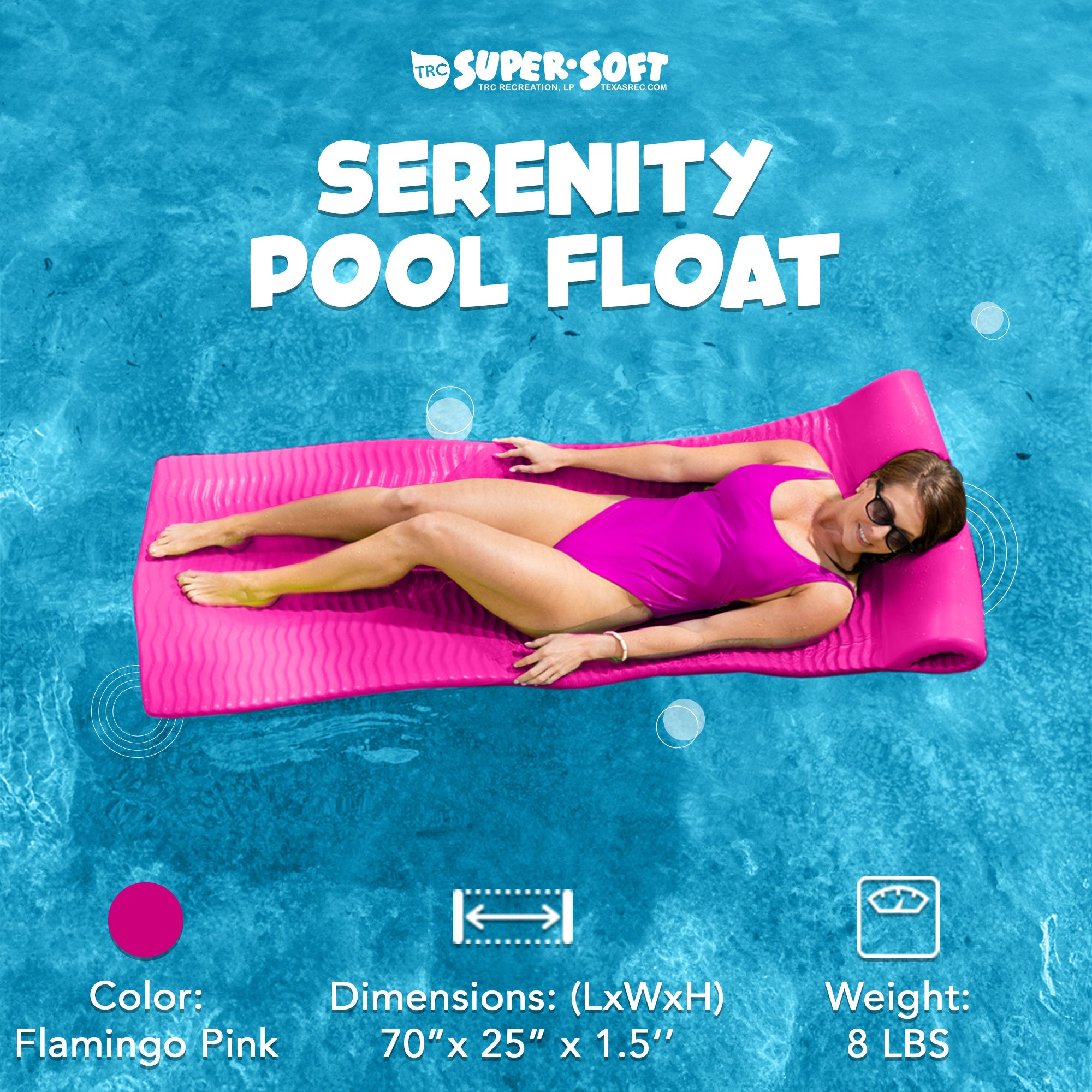 Texas Recreation Serenity Foam Mat Raft Lounger Pool Float, Flamingo Pink (Used) - VMInnovations