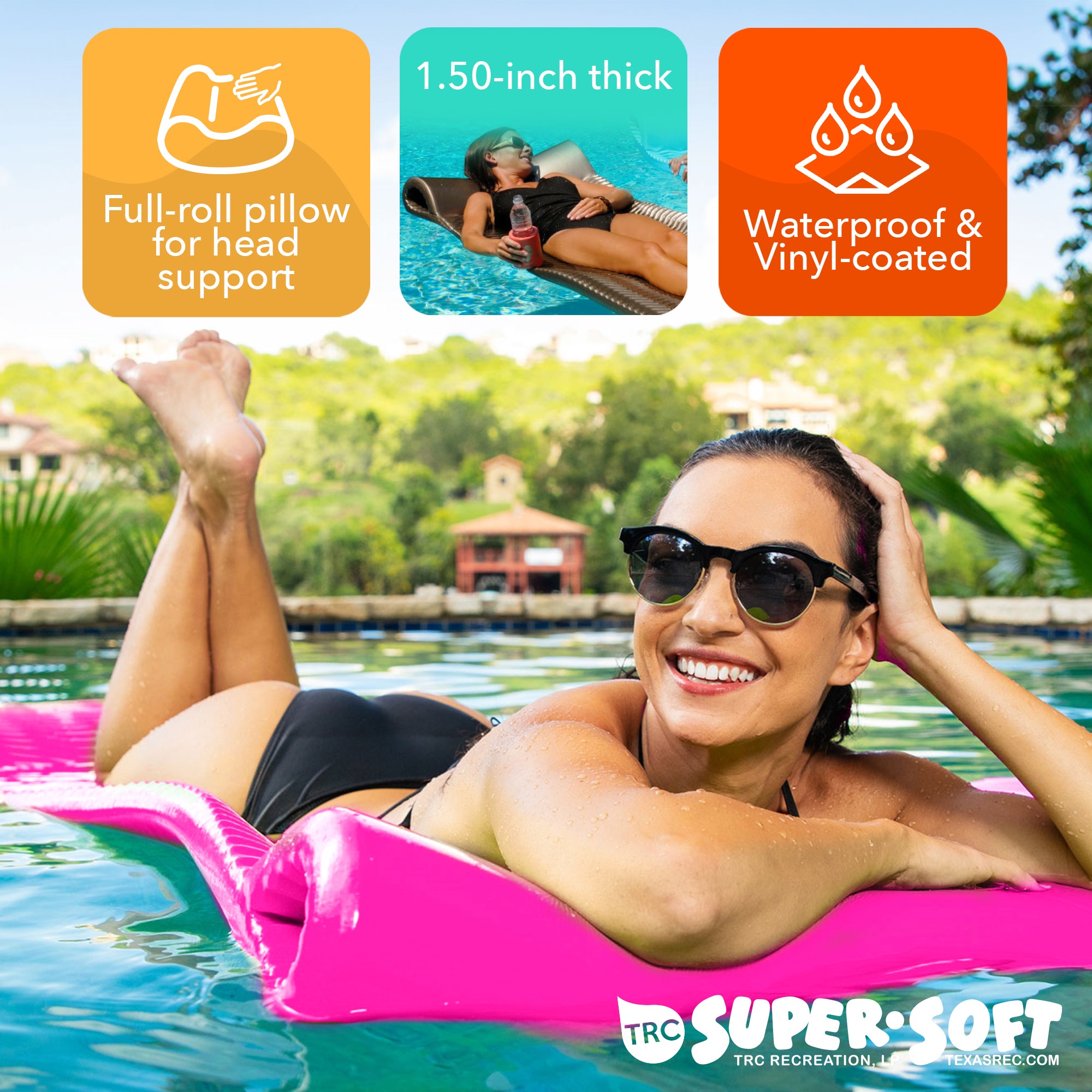 TRC Recreation 1.5" Thick Vinyl Swimming Pool Float Mat, Flamingo Pink(Open Box) - VMInnovations