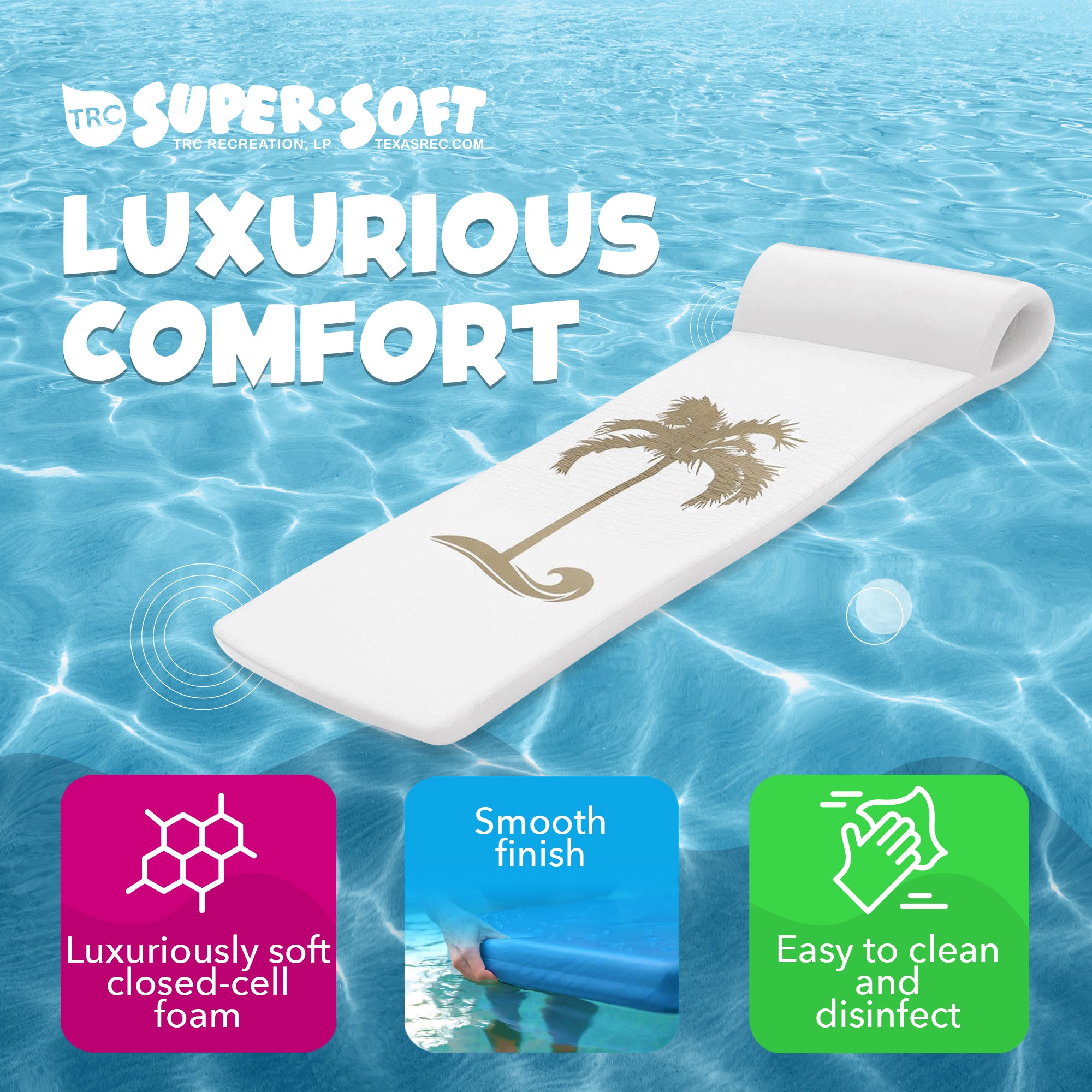 TRC Recreation 1.75" Thick Foam Lounger Raft Pool Float, Bronze Palm (Used) - VMInnovations