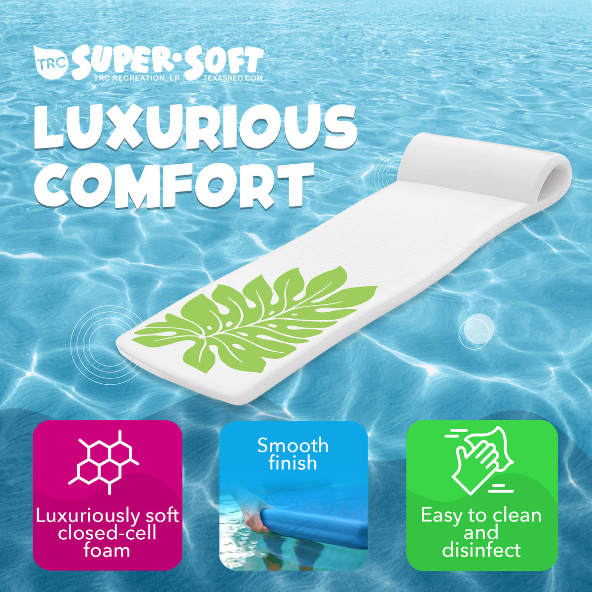Texas Recreation Sunsation 70" Foam Raft Pool Float, Green Leaf White (Damaged)