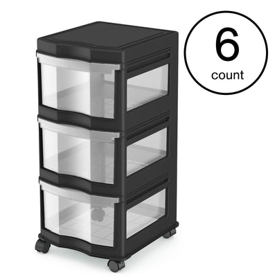 Life Story Classic 3 Shelf Storage Organizer Plastic Drawers, Black (6 Pack) - VMInnovations