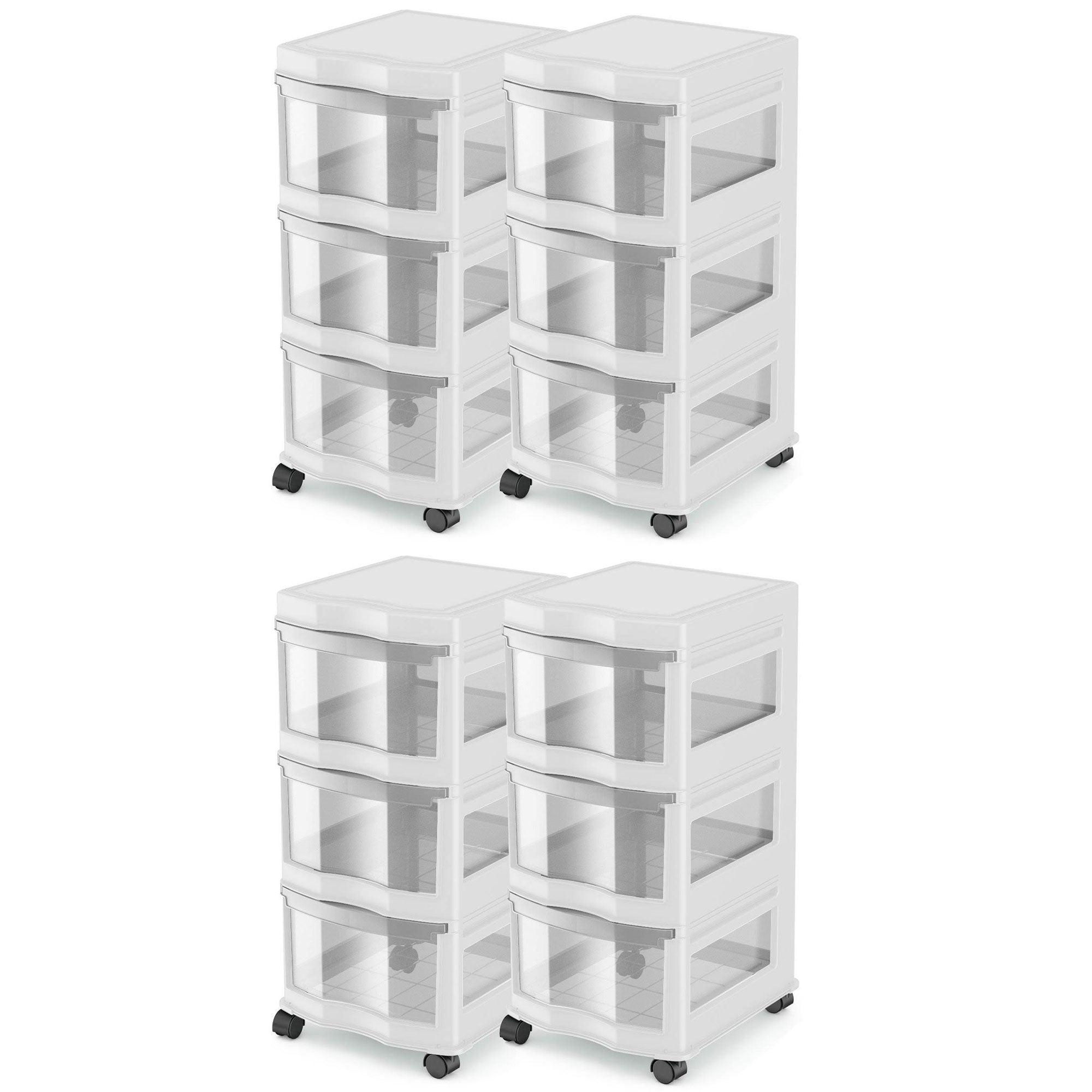 Life Story Classic 3 Shelf Storage Organizer Plastic Drawers, White (4 Pack)