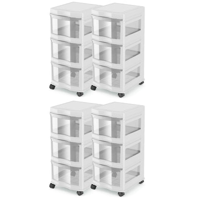 Life Story Classic 3 Shelf Storage Organizer Plastic Drawers, White (4 Pack)