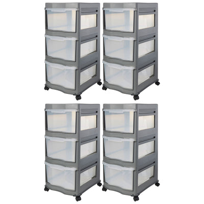 Life Story Classic 3 Shelf Storage Organizer Plastic Drawers, Gray (4 Pack)
