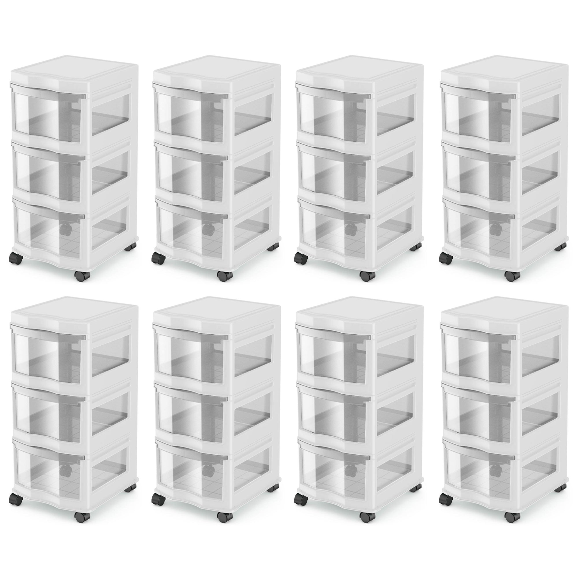 Life Story Classic 3 Shelf Storage Organizer Plastic Drawers, White (8 Pack)