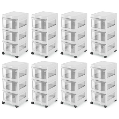Life Story Classic 3 Shelf Storage Organizer Plastic Drawers, White (8 Pack)