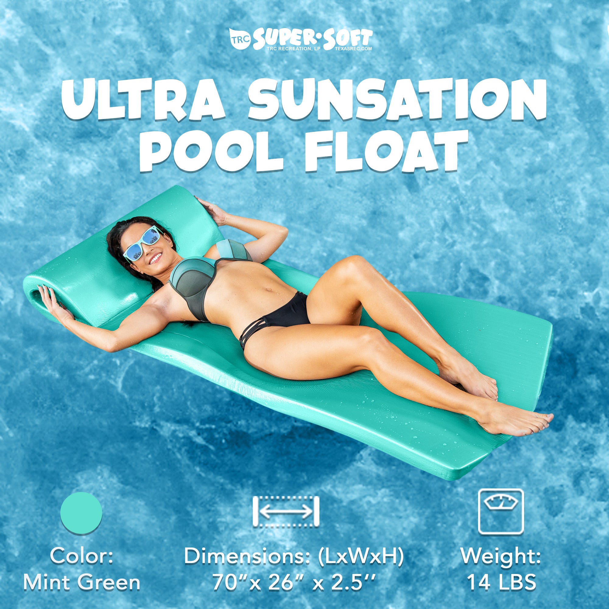 TRC Recreation Ultra Sunsation 2.5" Thick Foam Pool Lounge Mat, Mint Green(Used) - VMInnovations