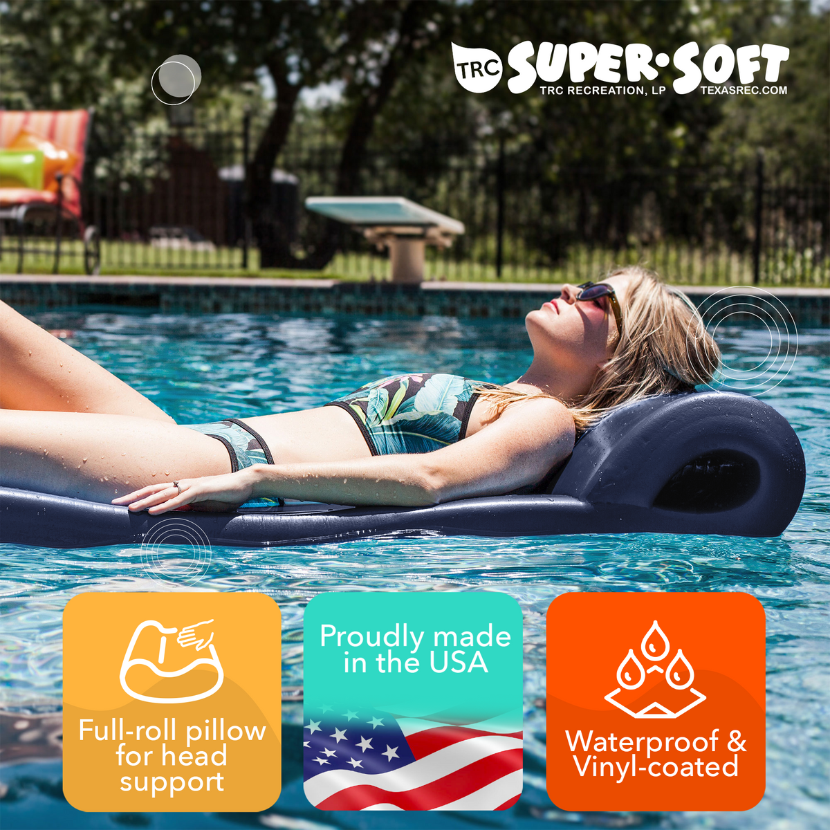 TRC Recreation Ultra Sunsation 2.5" Thick Foam Pool Float Mat, Navy Blue (Used)