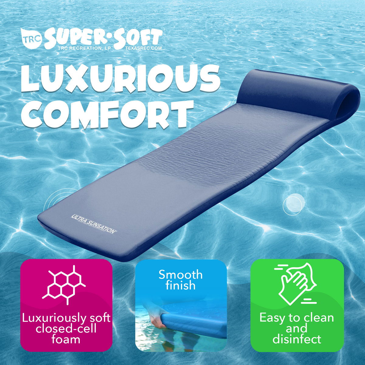 TRC Recreation Ultra Sunsation 2.5" Thick Foam Pool Float Mat, Navy Blue (Used)