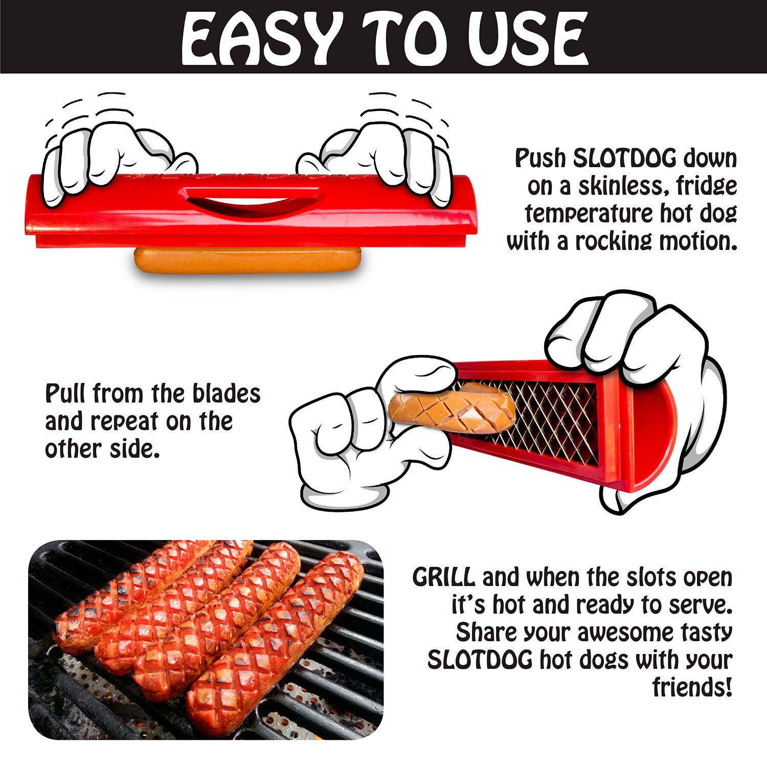 SLOTDOG Hot Dog Crisscross Cutter Slicer Press Gadget Tool for BBQ Grilling, Red