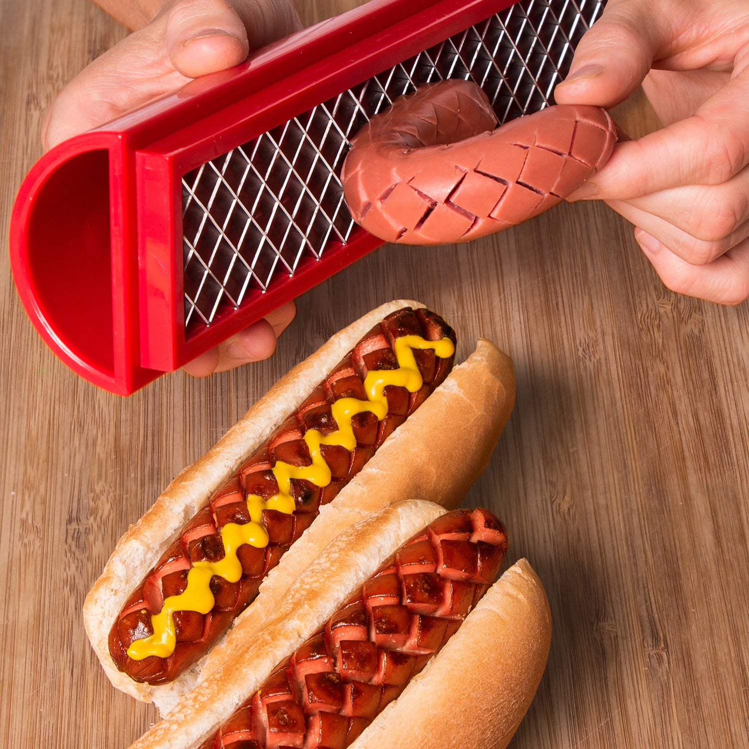 SLOTDOG Hot Dog Crisscross Cutter Slicer Press Gadget Tool for BBQ Grilling, Red