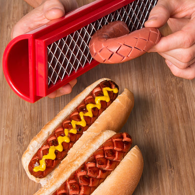 SLOTDOG Hot Dog Crisscross Cutter Slicer Press Gadget Tool for BBQ Grilling, Red