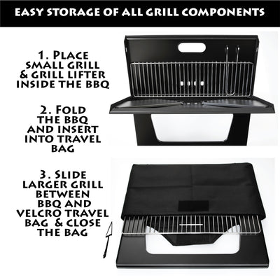 BBQCroc Compacting 19 Inch Steel Barbecue Cooking Grill with Travel Bag (Used)