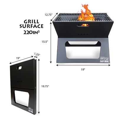 BBQCroc Compacting Portable 19 Inch Steel Barbecue Cooking Grill with Travel Bag