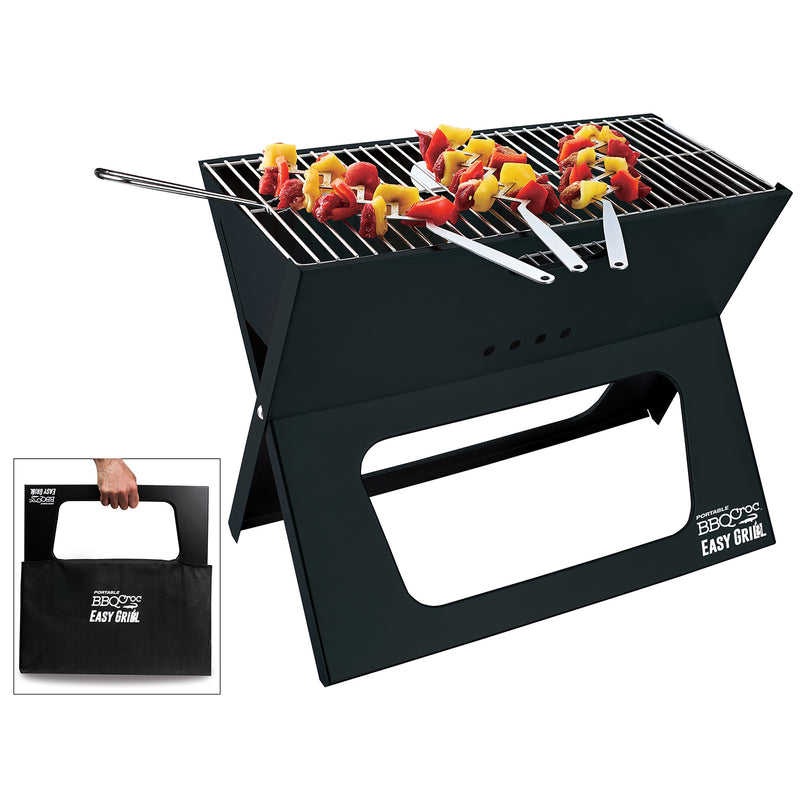 BBQCroc Compacting Portable 19 Inch Steel Barbecue Cooking Grill with Travel Bag