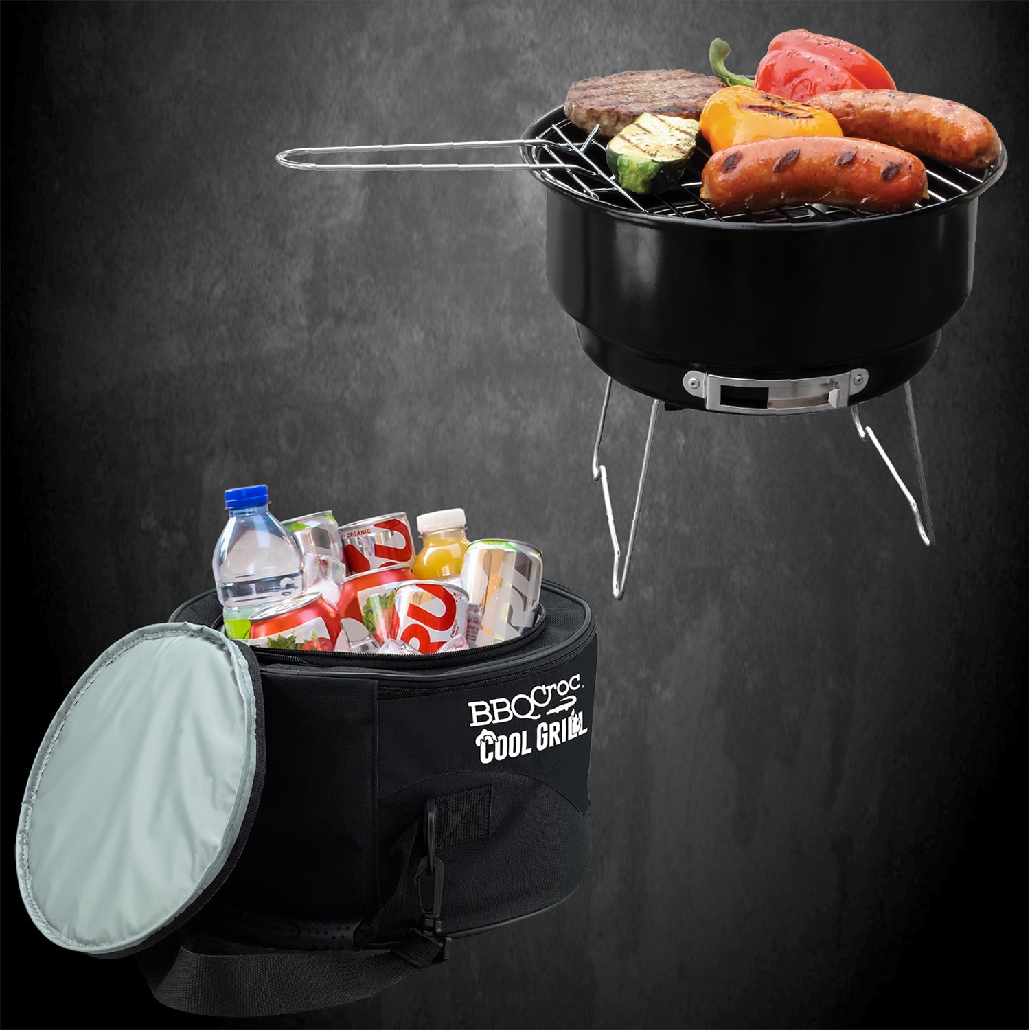 BBQCroc 89932 Portable Steel Cooking Grill with Insulated Cooler Storage, Black