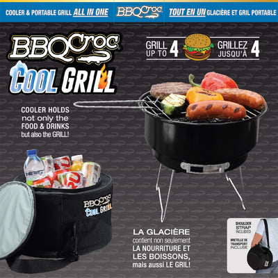 BBQCroc Portable Steel Grill w/ Insulated Cooler Storage, Black (Open Box)