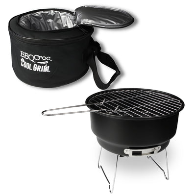 BBQCroc 89932 Portable Steel Cooking Grill with Insulated Cooler Storage, Black